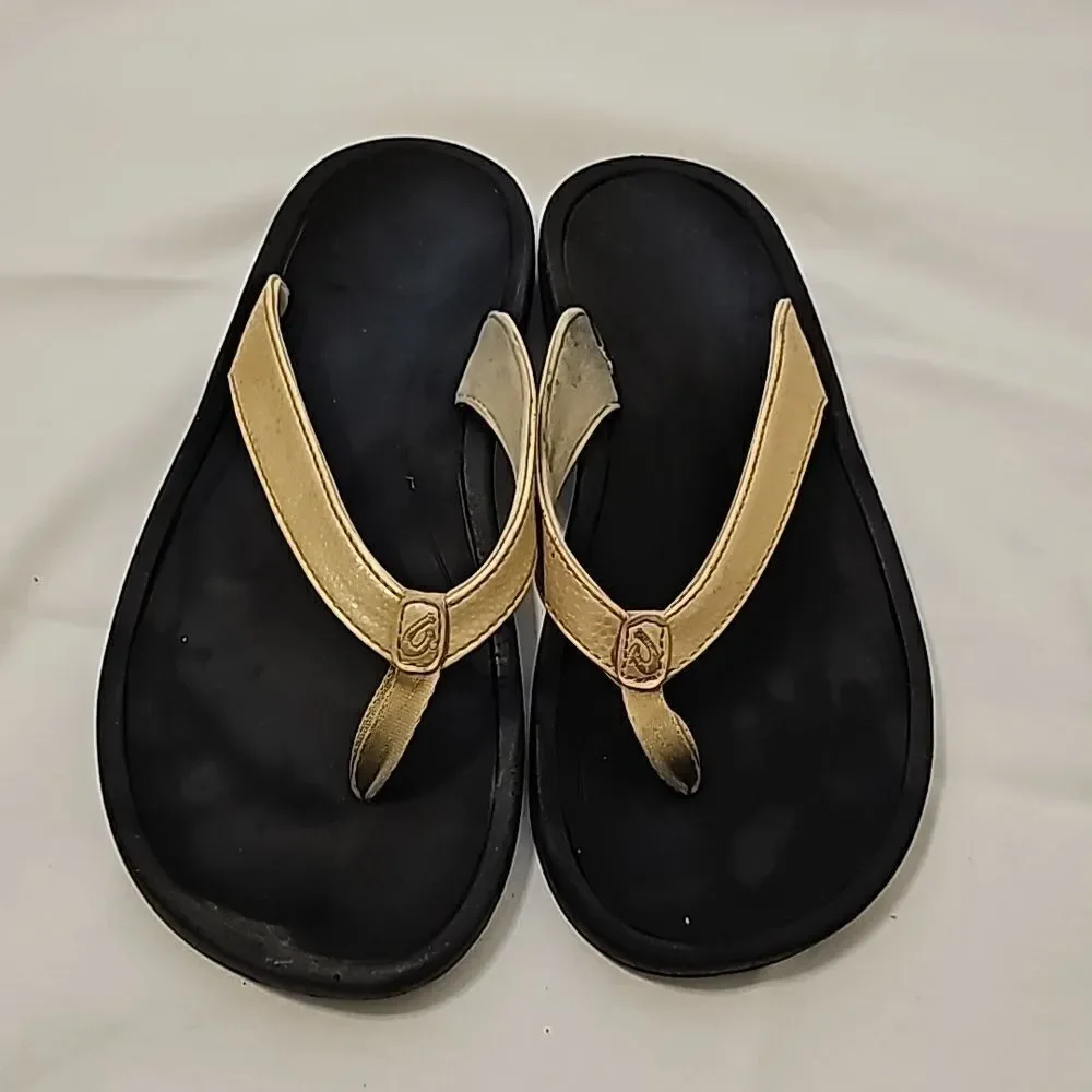 Olukai ho'opio flip flop sandals girls‎ size 39 (9) US gold